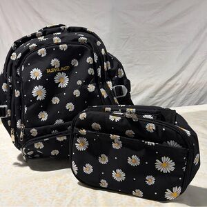 Black Daisy Print Backpack with Lunch Box